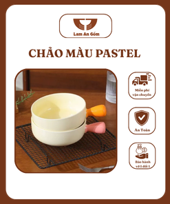 Bát Dẹt Có Tay Cầm Bằng Sứ Màu Pastel Siêu Xinh| Lam An Gốm