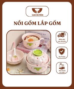Nồi Lắp Gốm Hình Dâu Tây Đựng Đồ Ăn